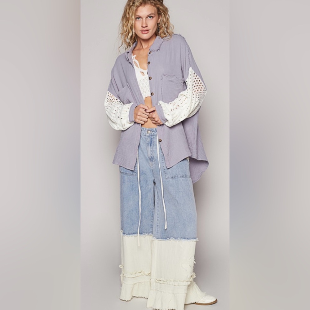 POL Top Designed in shirts with sweater sleeve, oversized fit.  Size:Var